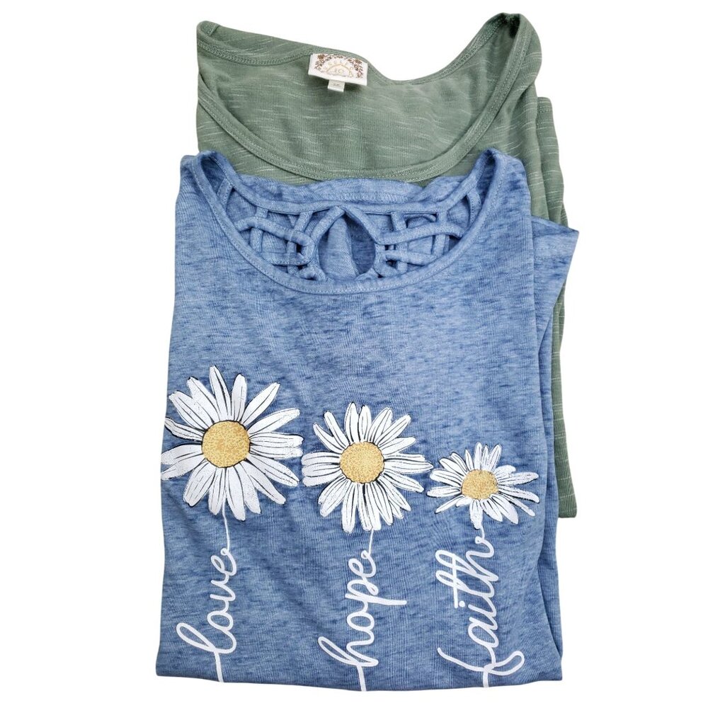 Set Of 2 Joei & I Womens 2X Graphic T-Shirts Blue & Green Cotton Blend